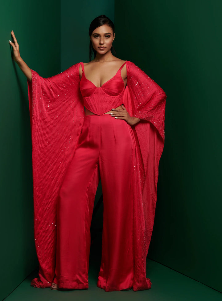 Neon Pink Embellished Kaftan Corset Jumpsuit