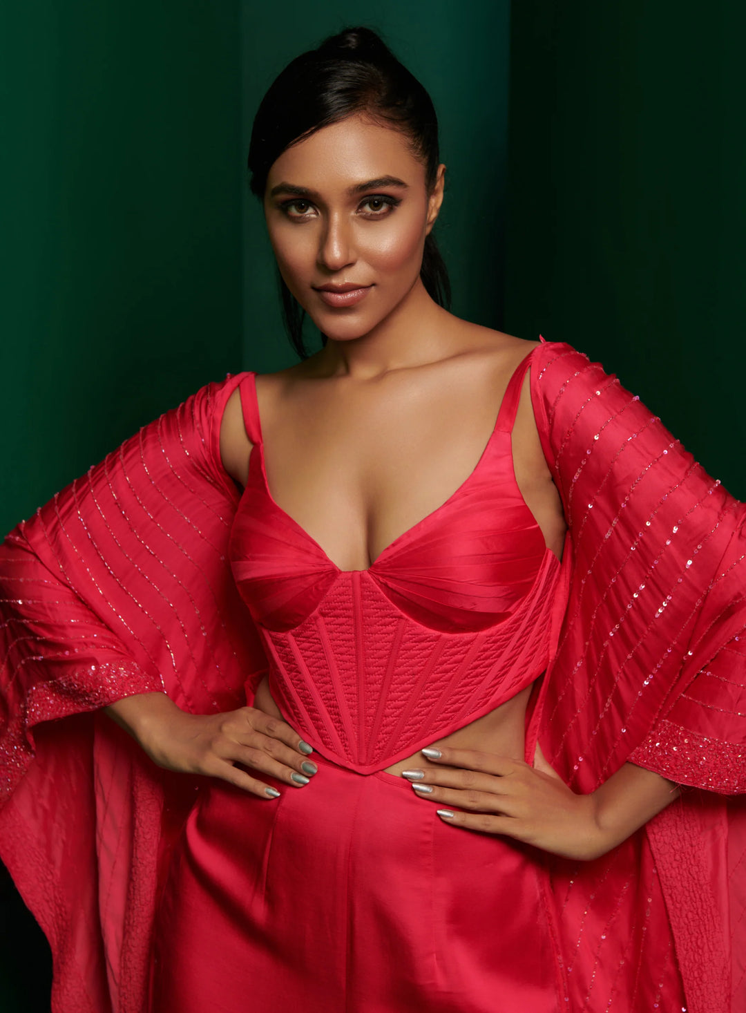 Neon Pink Embellished Kaftan Corset Jumpsuit