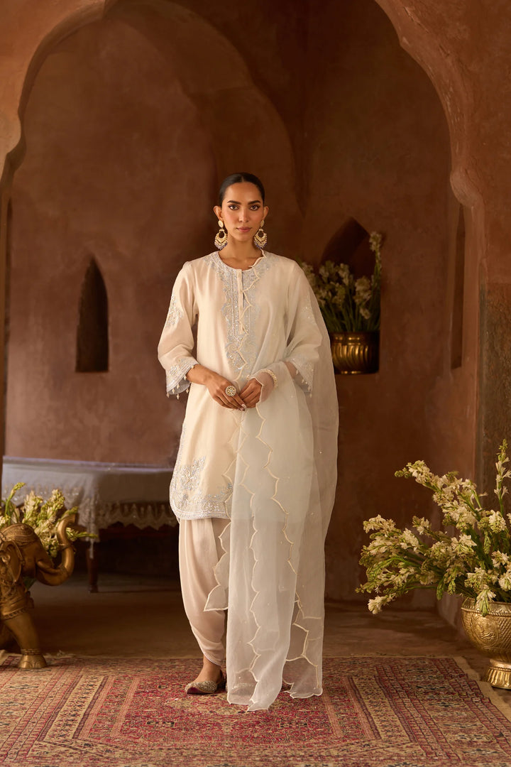Nyra - Daisy Ivory With Blue Short Kurta And Dhoti