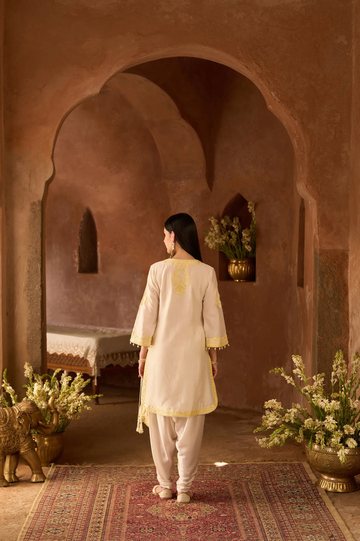 Nyra - Daisy Ivory With Lemon Yellow Short Kurta And Dhoti