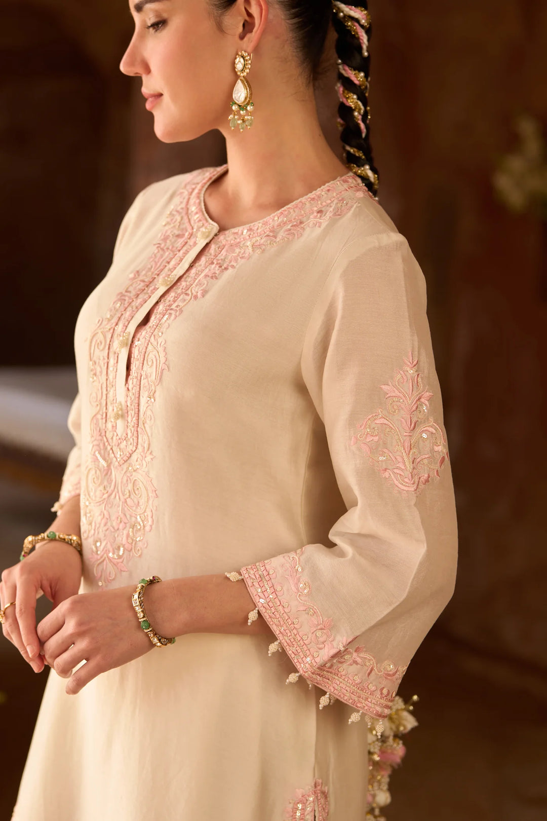 Nyra - Daisy Ivory With Pink Short Kurta And Dhoti