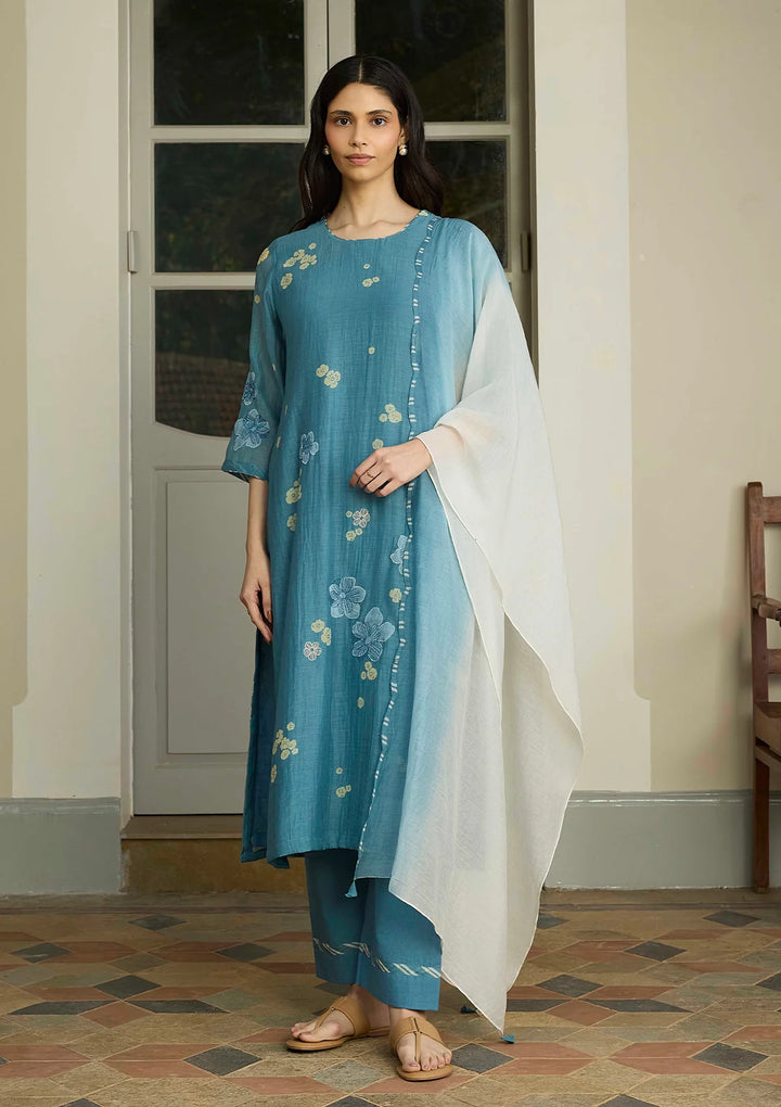 Ocean Blue Applique Kurta Set
