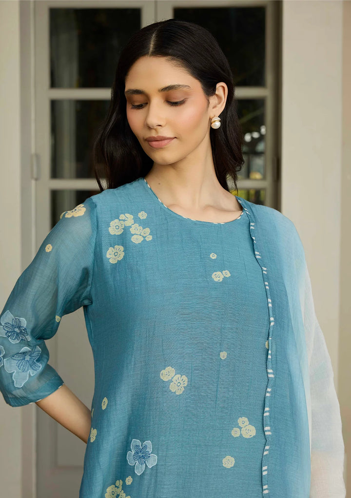 Ocean Blue Applique Kurta Set