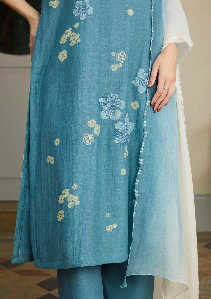 Ocean Blue Applique Kurta Set