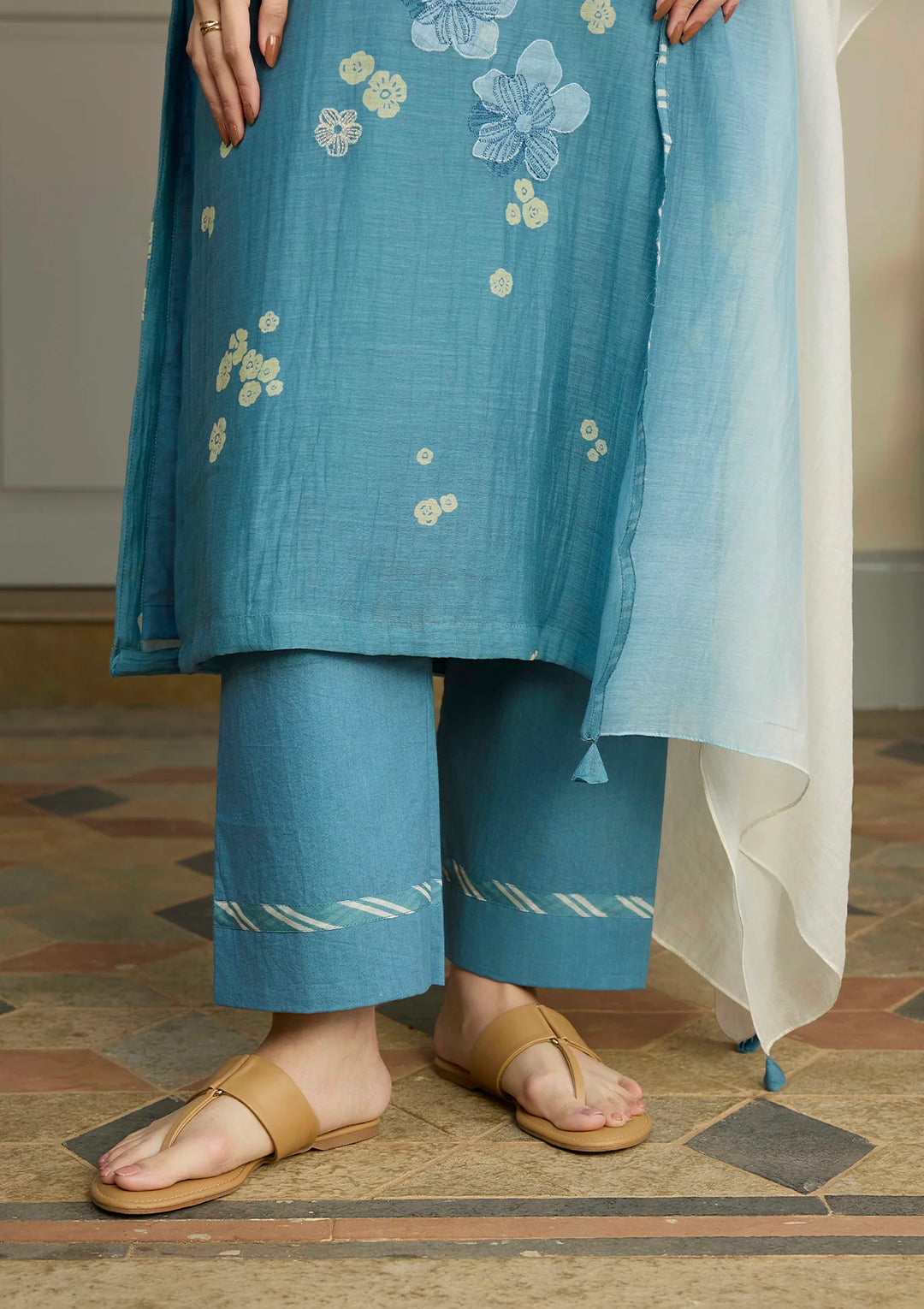 Ocean Blue Applique Kurta Set