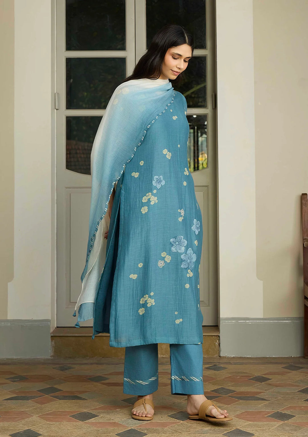 Ocean Blue Applique Kurta Set