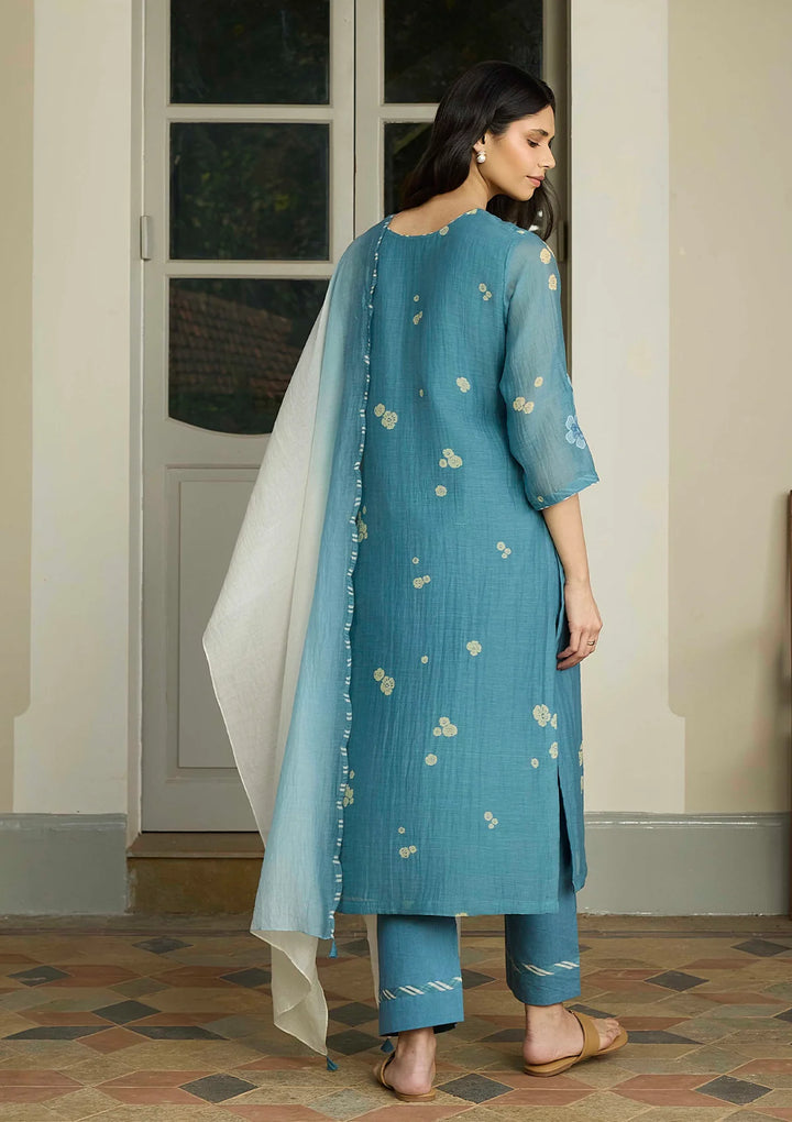 Ocean Blue Applique Kurta Set