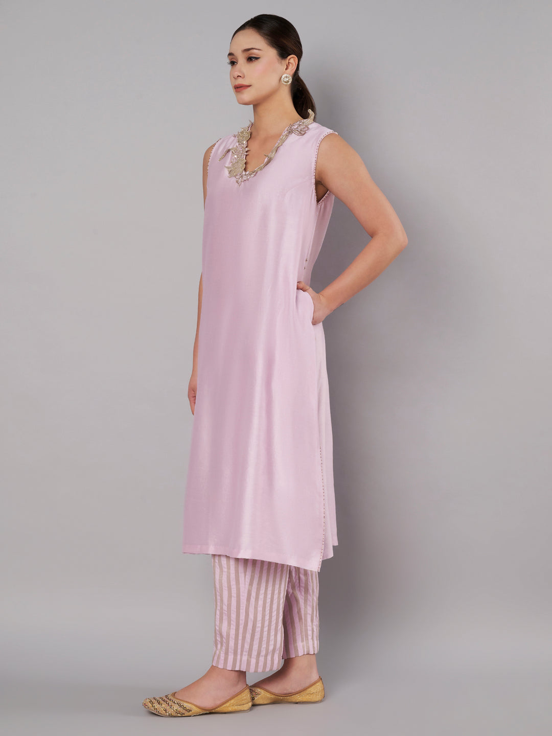 Open Bloom Kurta Set - Pastel Lilac