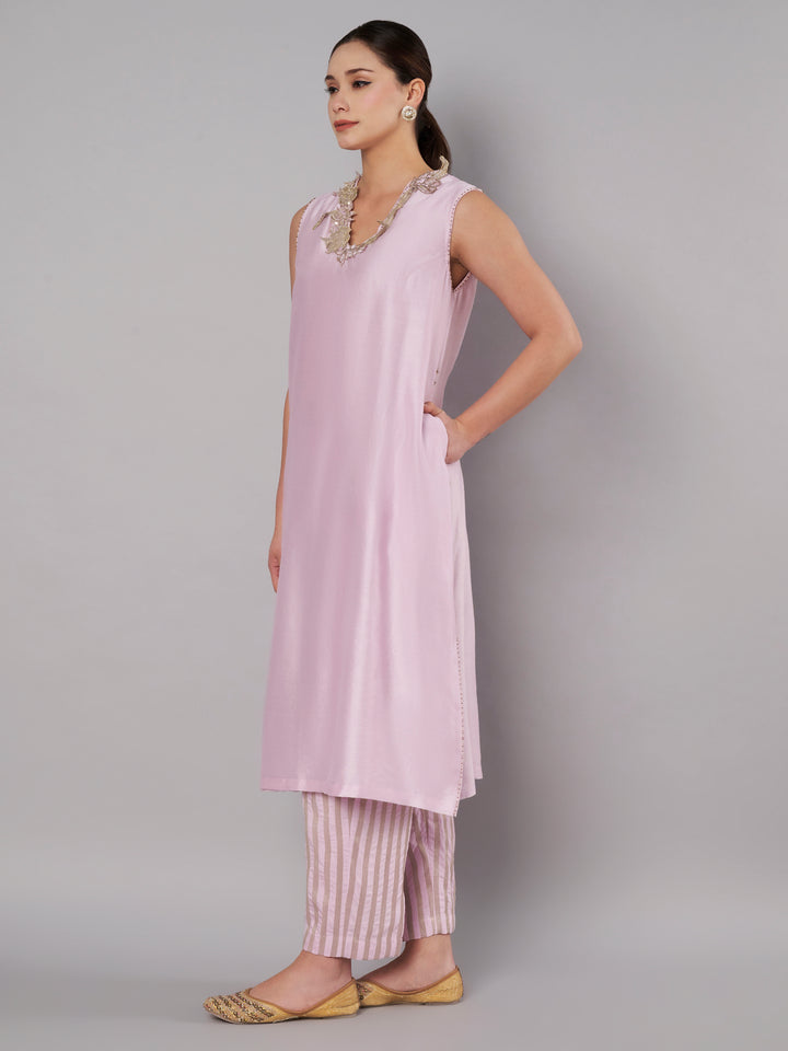 Open Bloom Kurta Set - Pastel Lilac