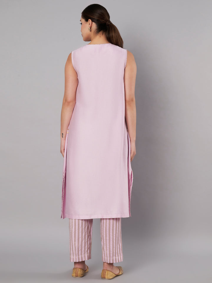 Open Bloom Kurta Set - Pastel Lilac