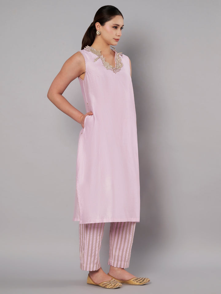 Open Bloom Kurta Set - Pastel Lilac