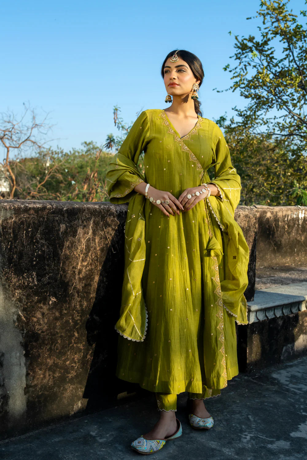 Olive Green Angrakha Set