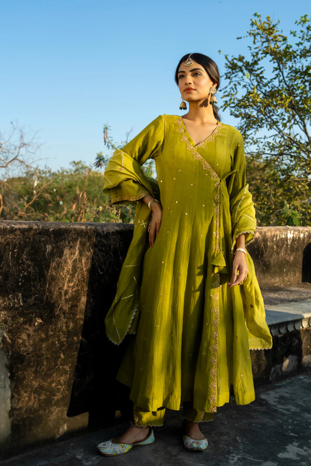 Olive Green Angrakha Set