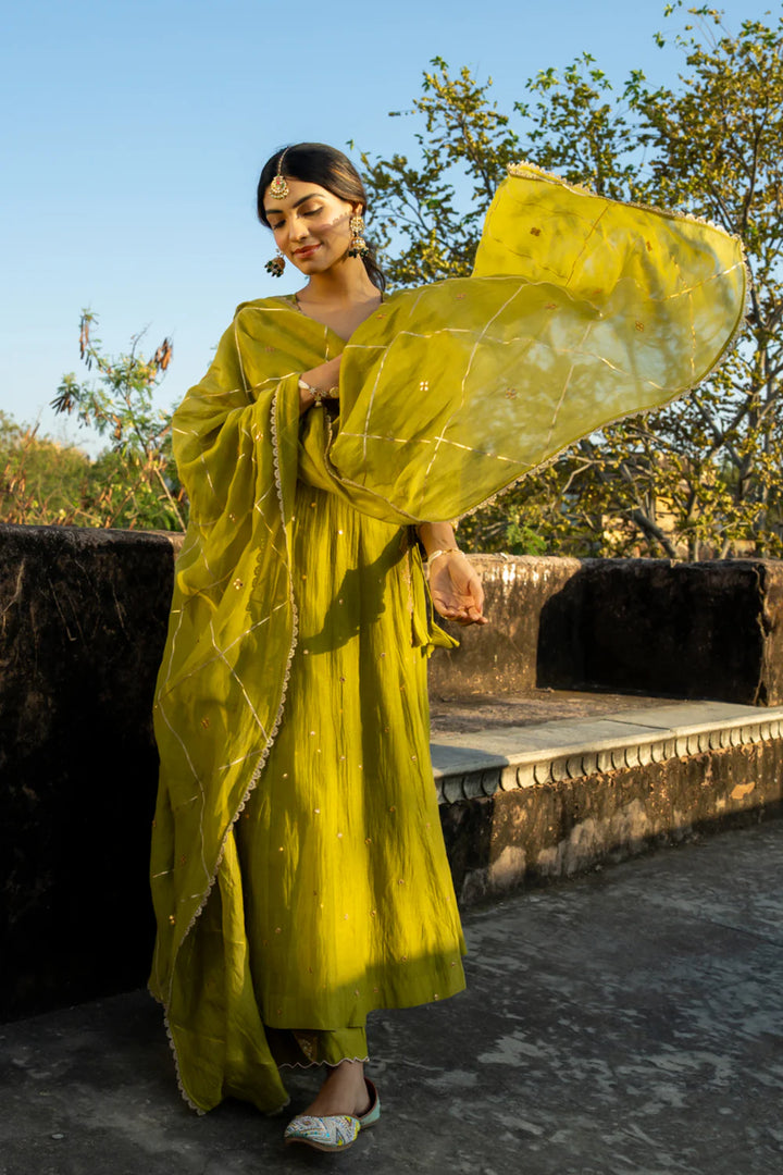 Olive Green Angrakha Set