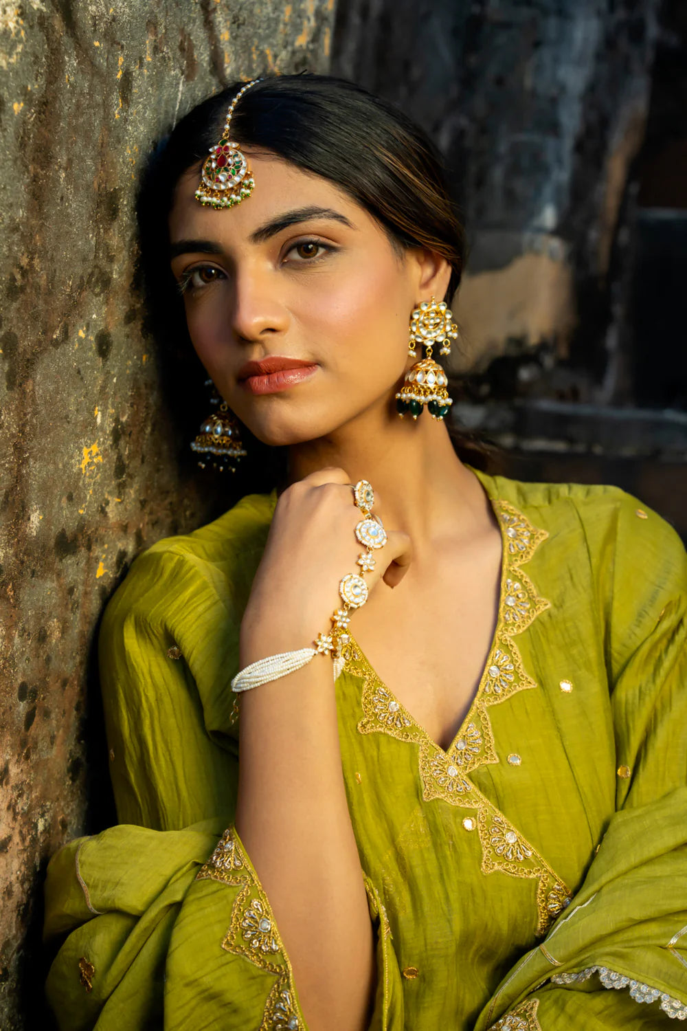 Olive Green Angrakha Set