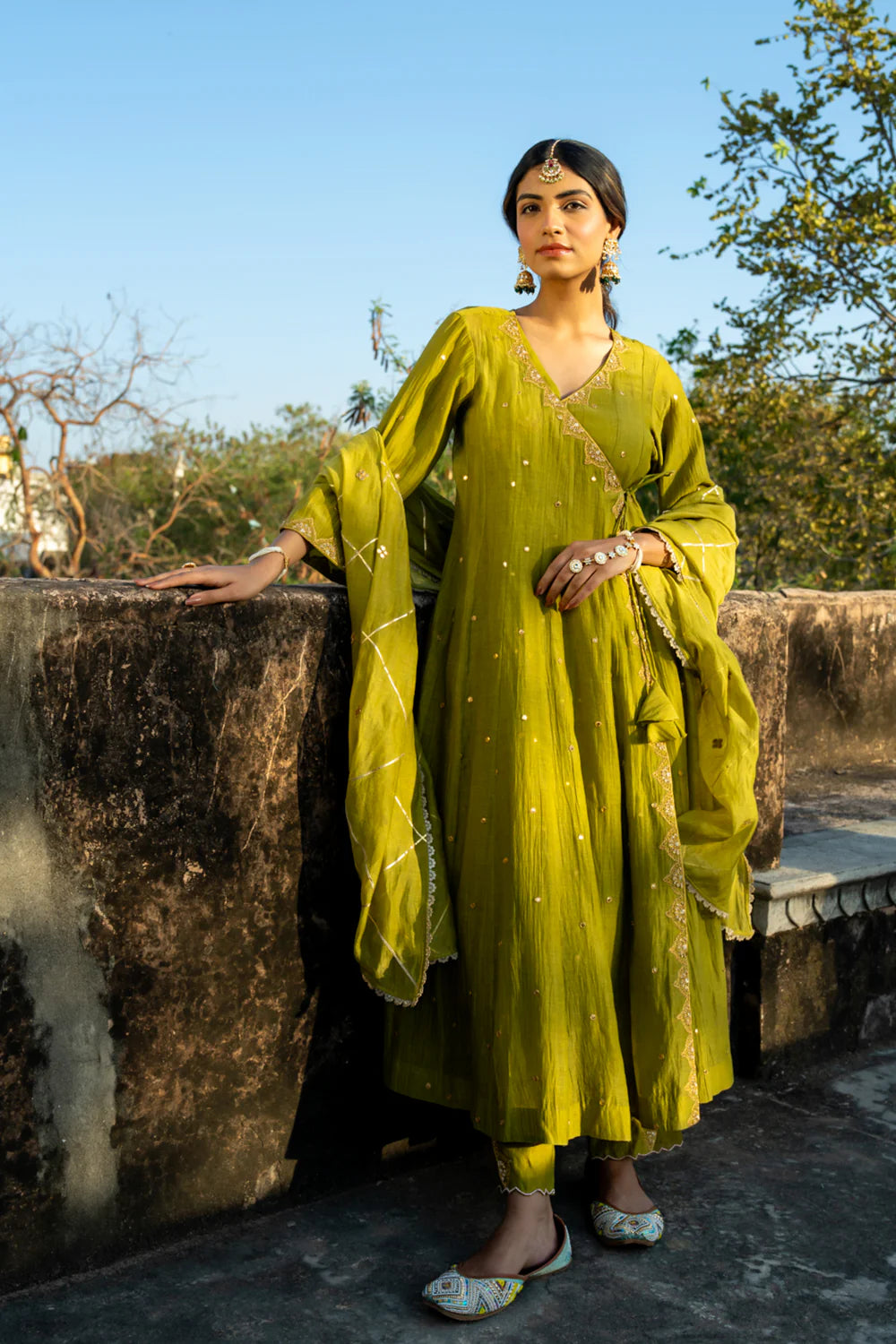 Olive Green Angrakha Set