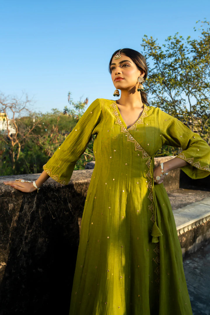 Olive Green Angrakha Set