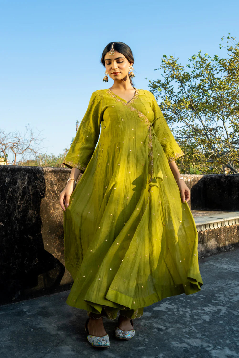 Olive Green Angrakha Set