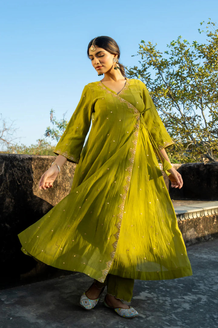 Olive Green Angrakha Set