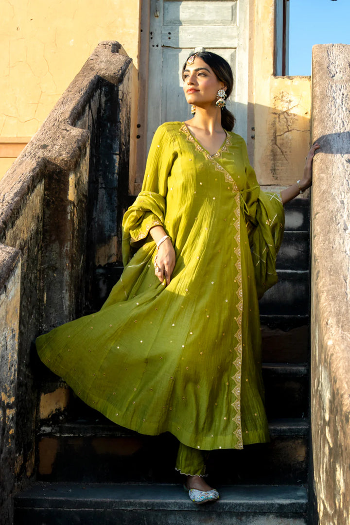 Olive Green Angrakha Set