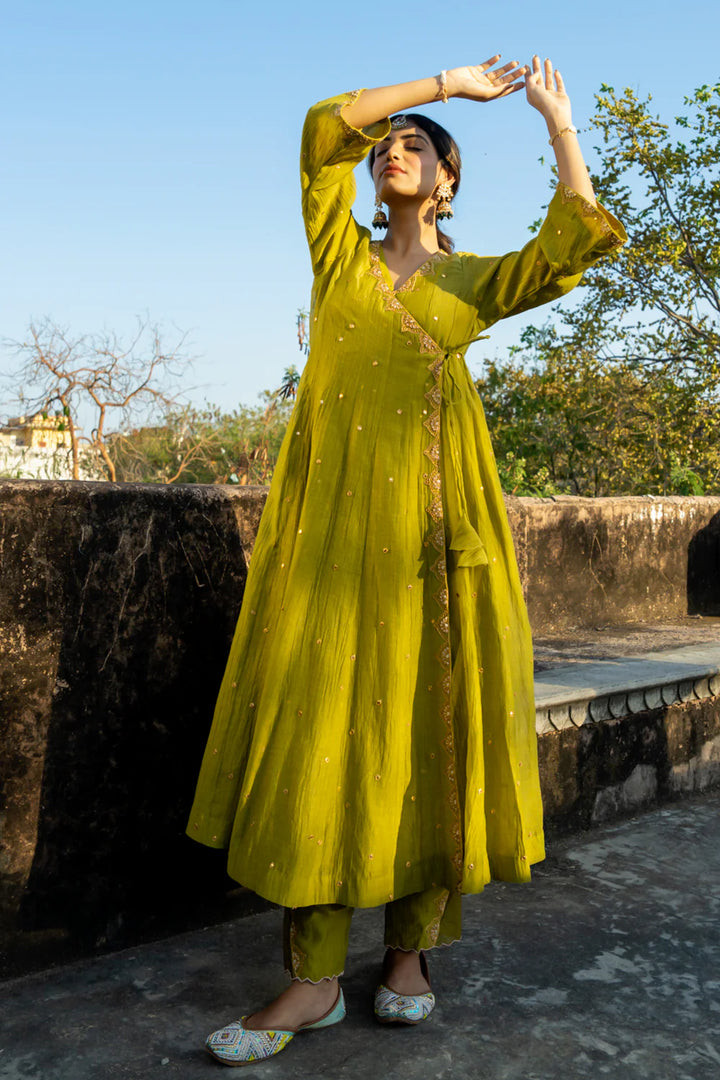 Olive Green Angrakha Set