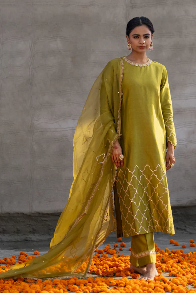 Olive Green Straight Kurta Set