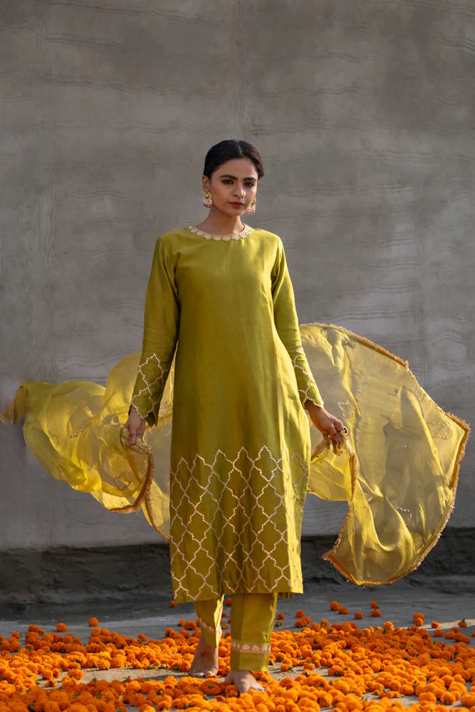 Olive Green Straight Kurta Set