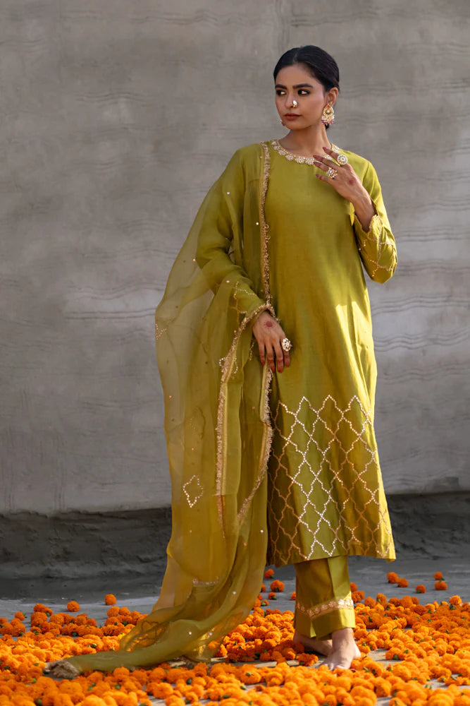 Olive Green Straight Kurta Set