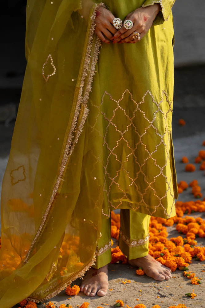 Olive Green Straight Kurta Set