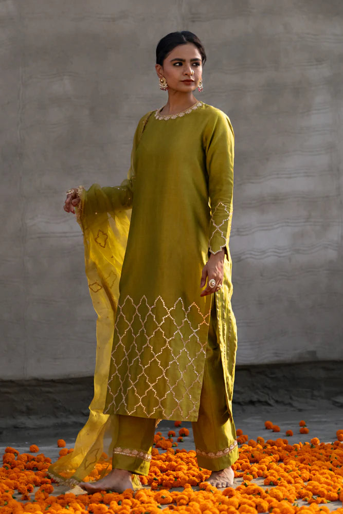 Olive Green Straight Kurta Set