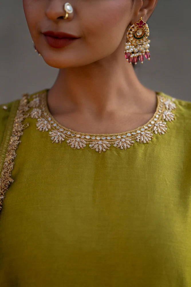 Olive Green Straight Kurta Set