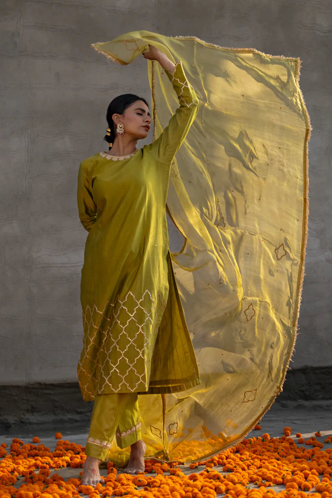 Olive Green Straight Kurta Set