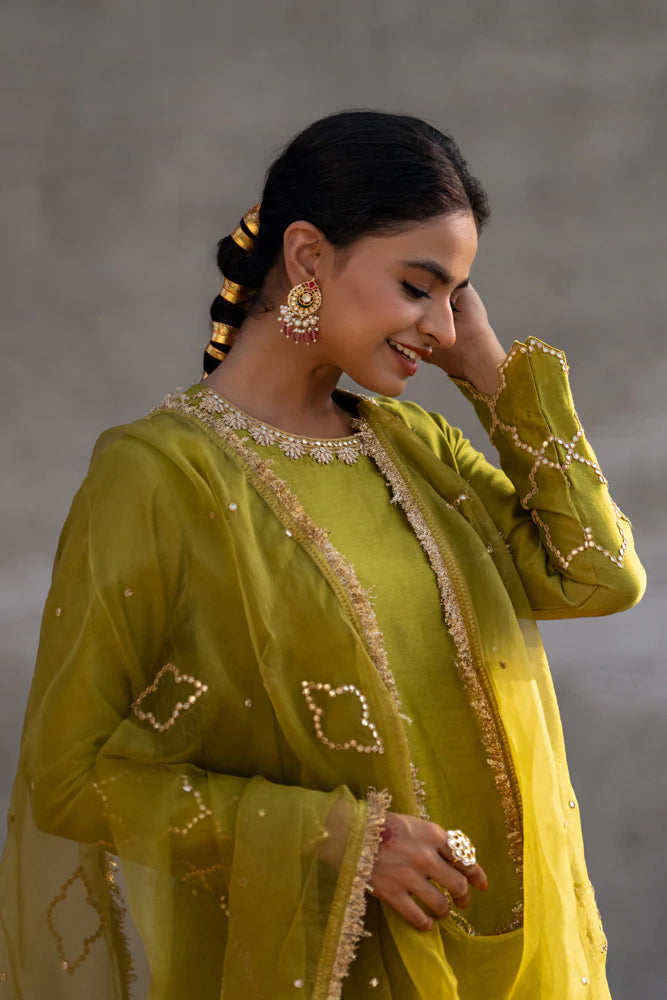 Olive Green Straight Kurta Set