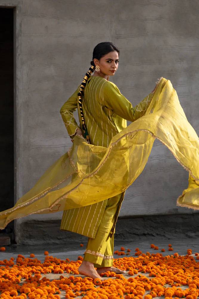 Olive Green Straight Kurta Set