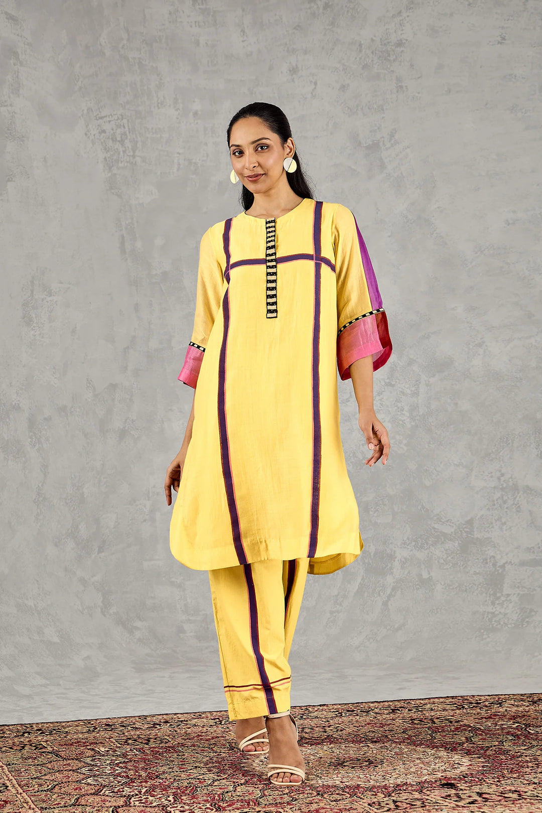 Olive Yellow Three Colour Stripe Tunic Set