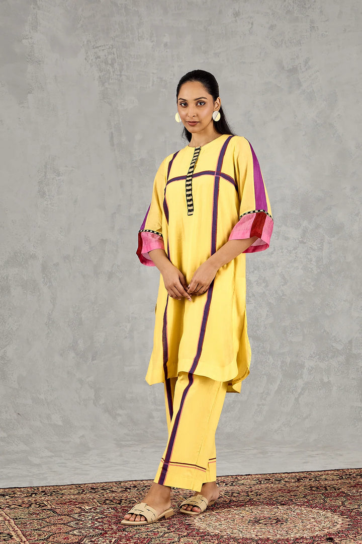 Olive Yellow Three Colour Stripe Tunic Set
