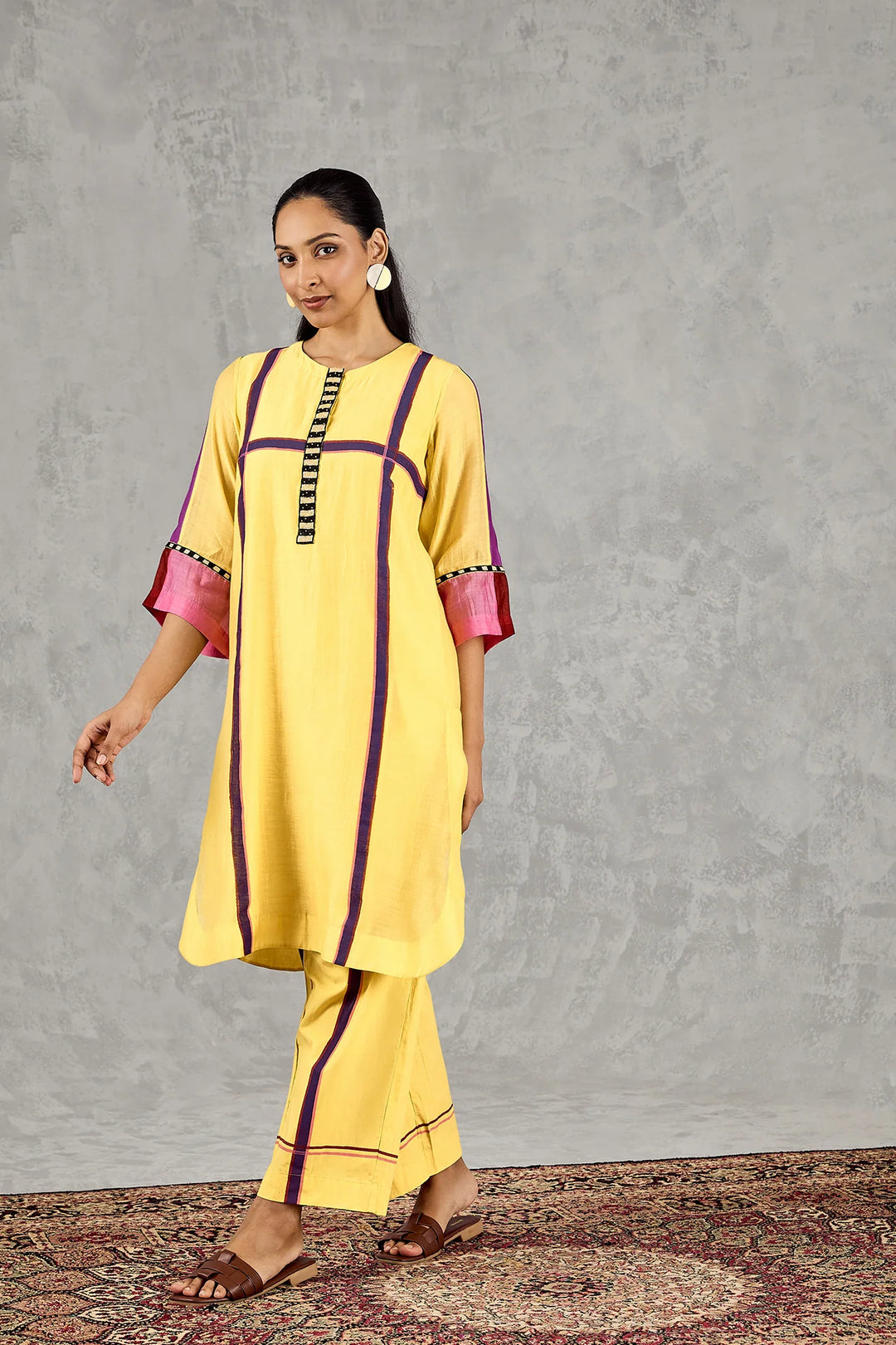 Olive Yellow Three Colour Stripe Tunic Set
