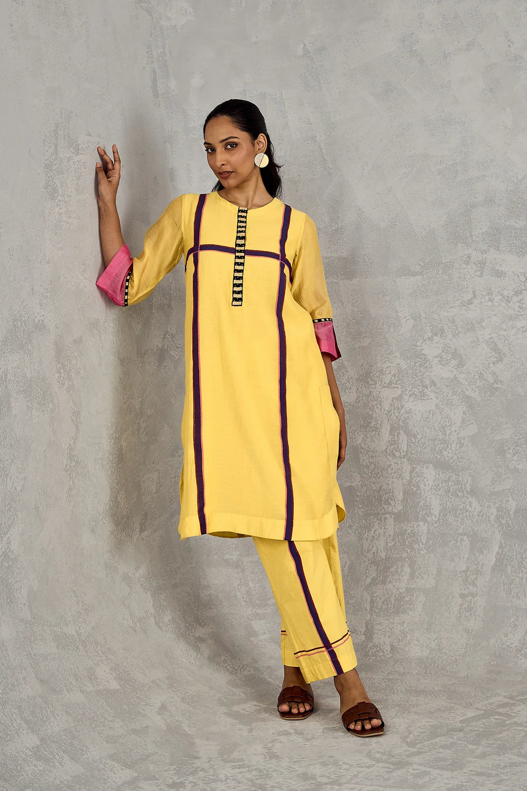 Olive Yellow Three Colour Stripe Tunic Set