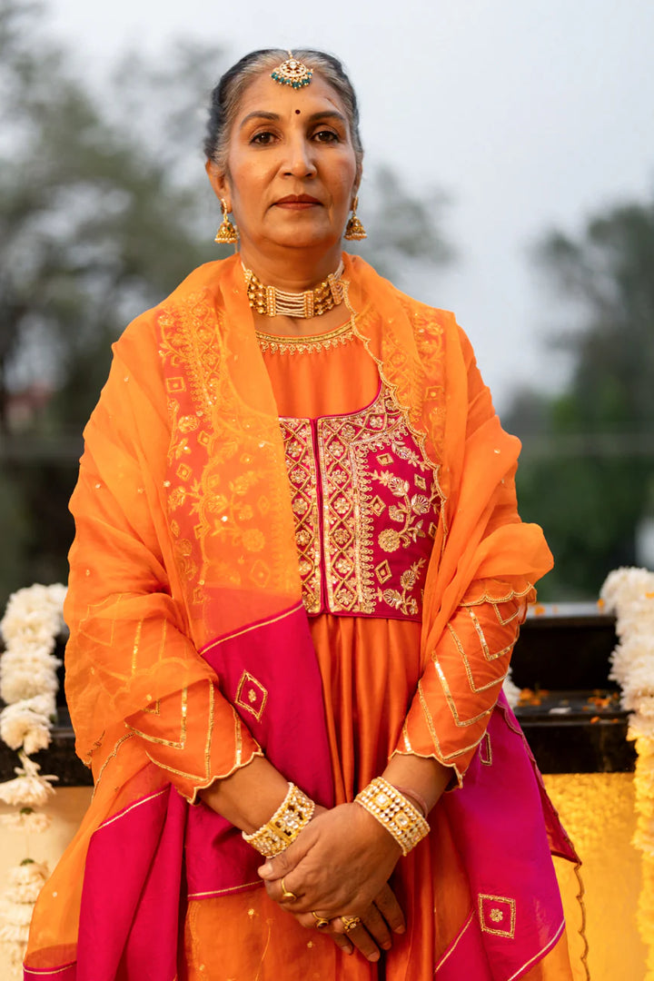 Orange & Pink anarkali set