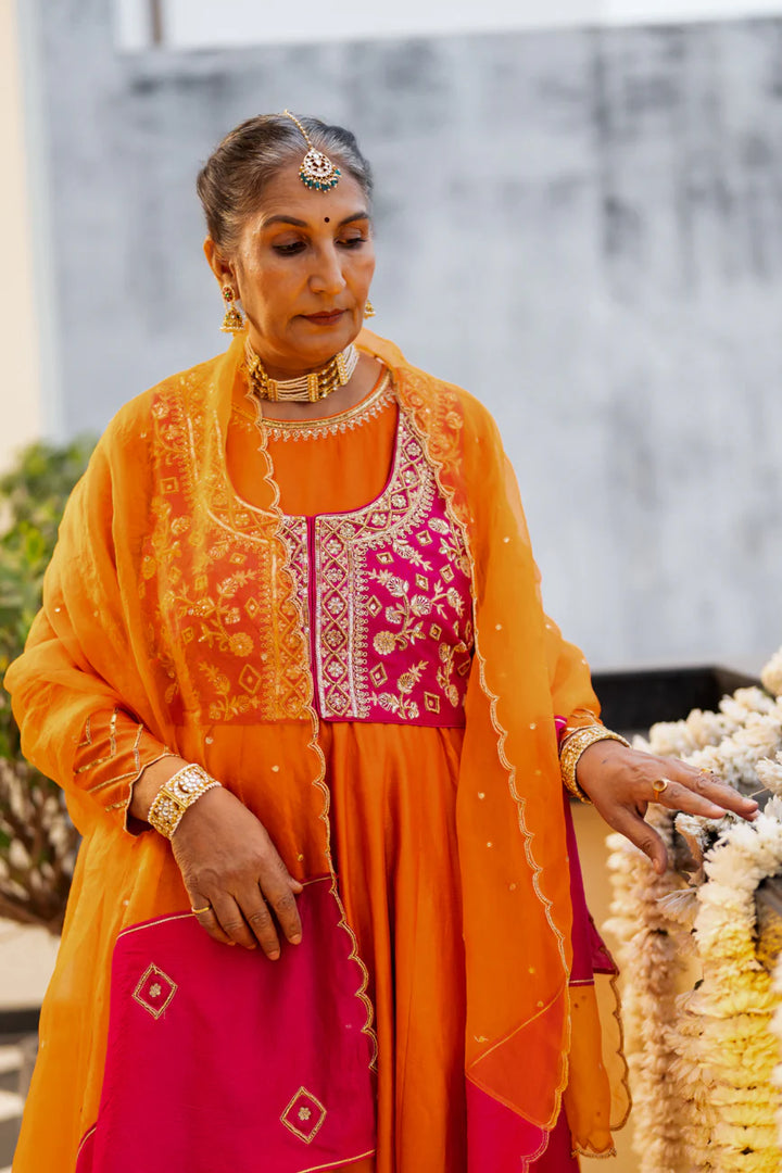 Orange & Pink anarkali set
