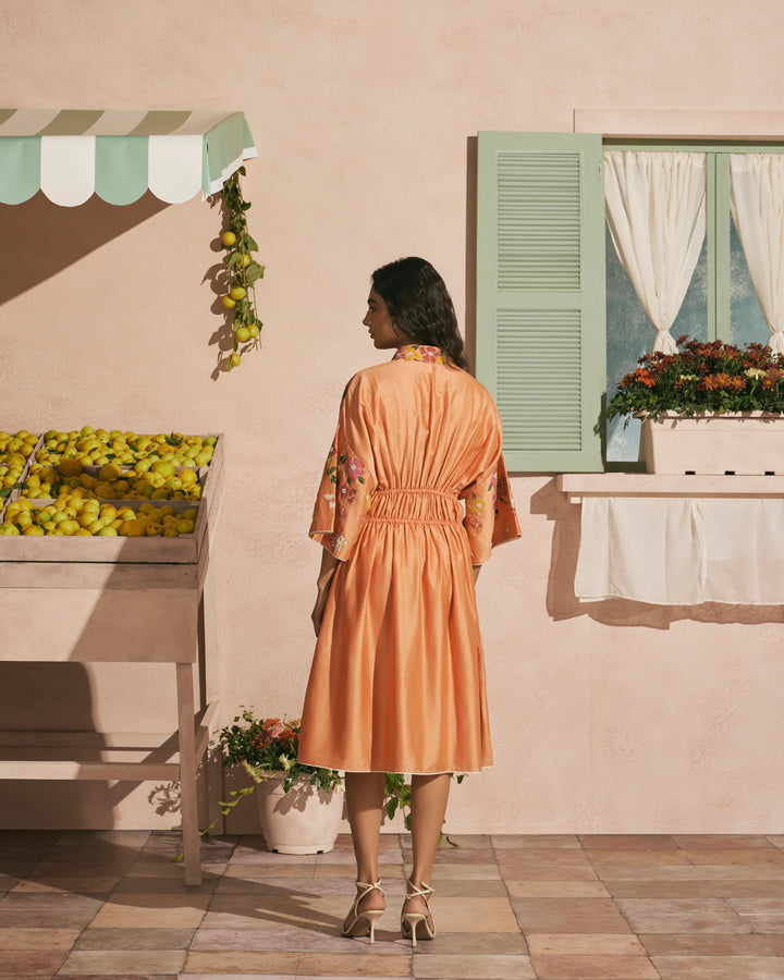 Orange Bougainvillea Pleated Dress
