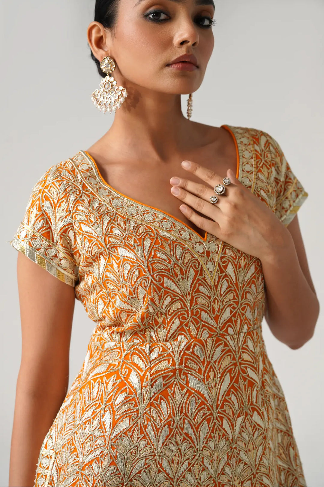 Dilruba - Short Kurta Sharara Set - Orange