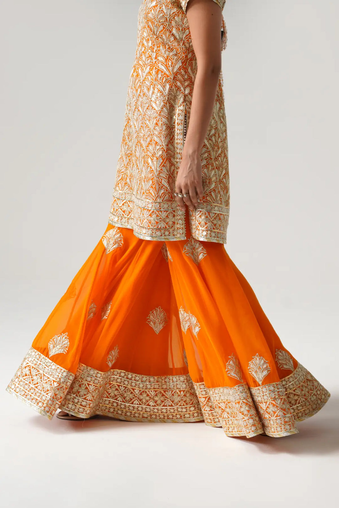 Dilruba - Short Kurta Sharara Set - Orange