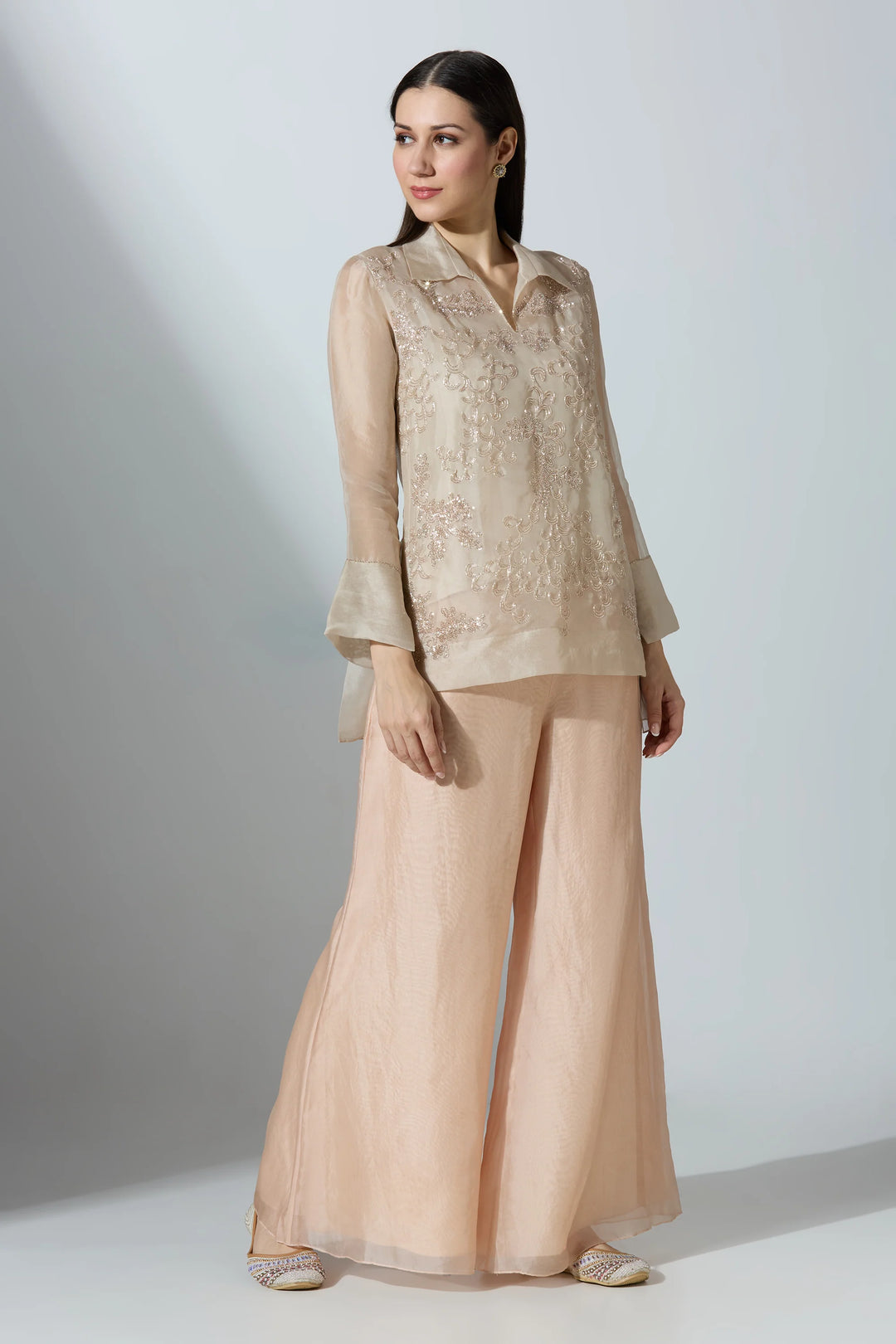 Nude Long Short Organza Shirt