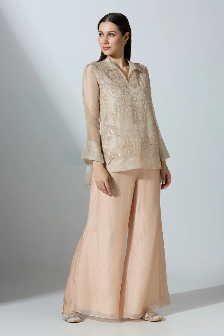 Nude Long Short Organza Shirt
