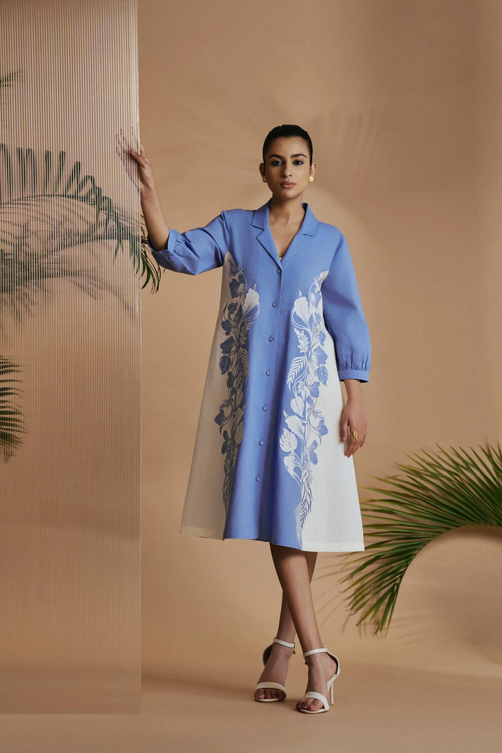 Origani Blue Petal Safari A-Line Dress