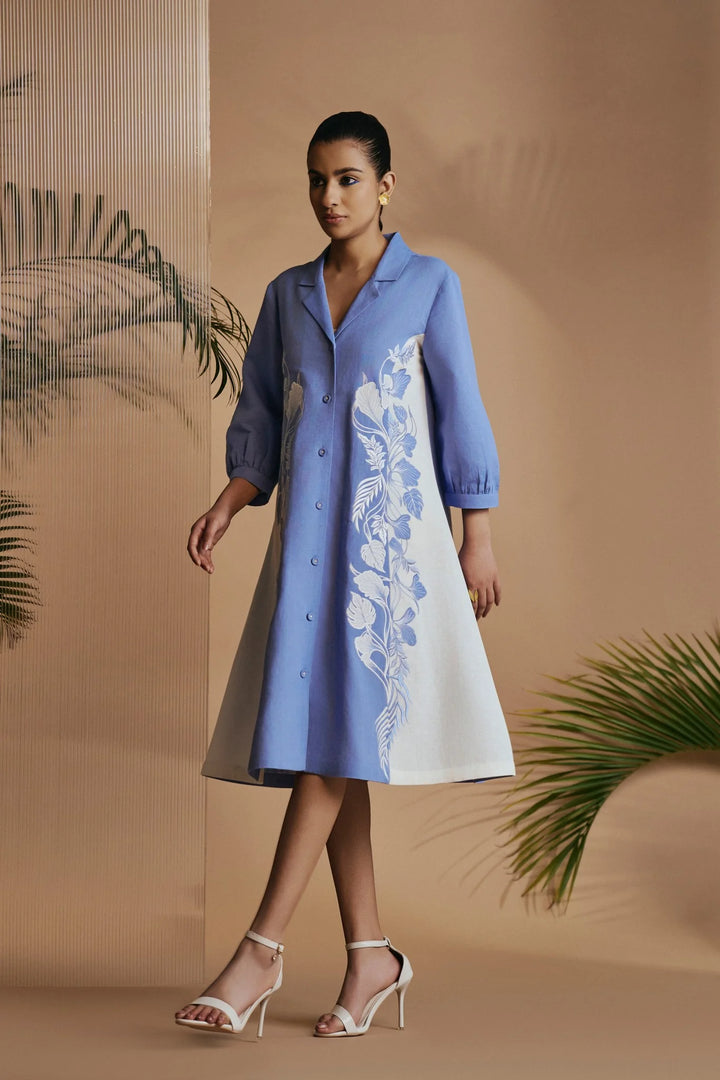 Origani Blue Petal Safari A-Line Dress