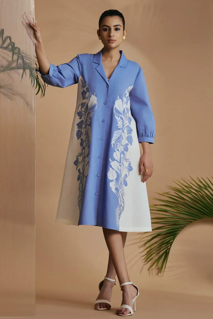 Origani Blue Petal Safari A-Line Dress