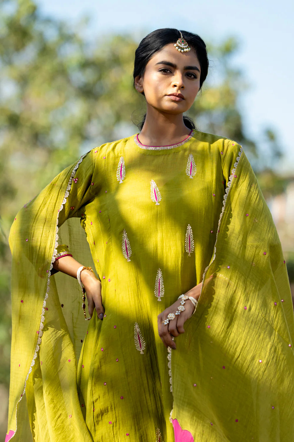 Olive Rani Khajur Booti Anarkali Suit Set