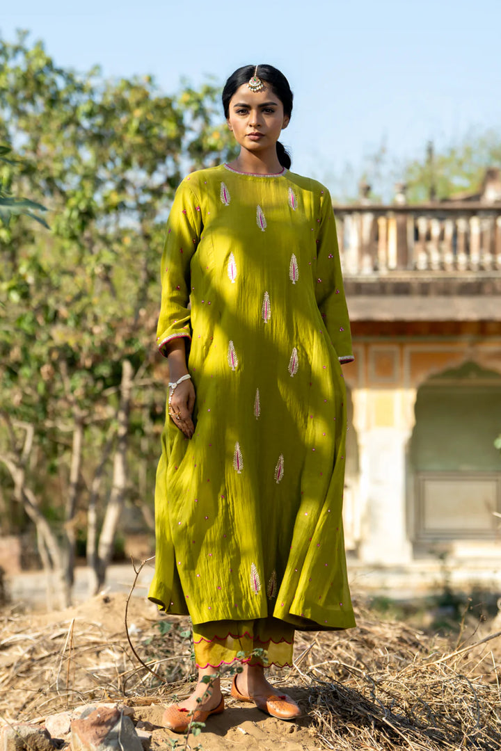 Olive Rani Khajur Booti Anarkali Suit Set